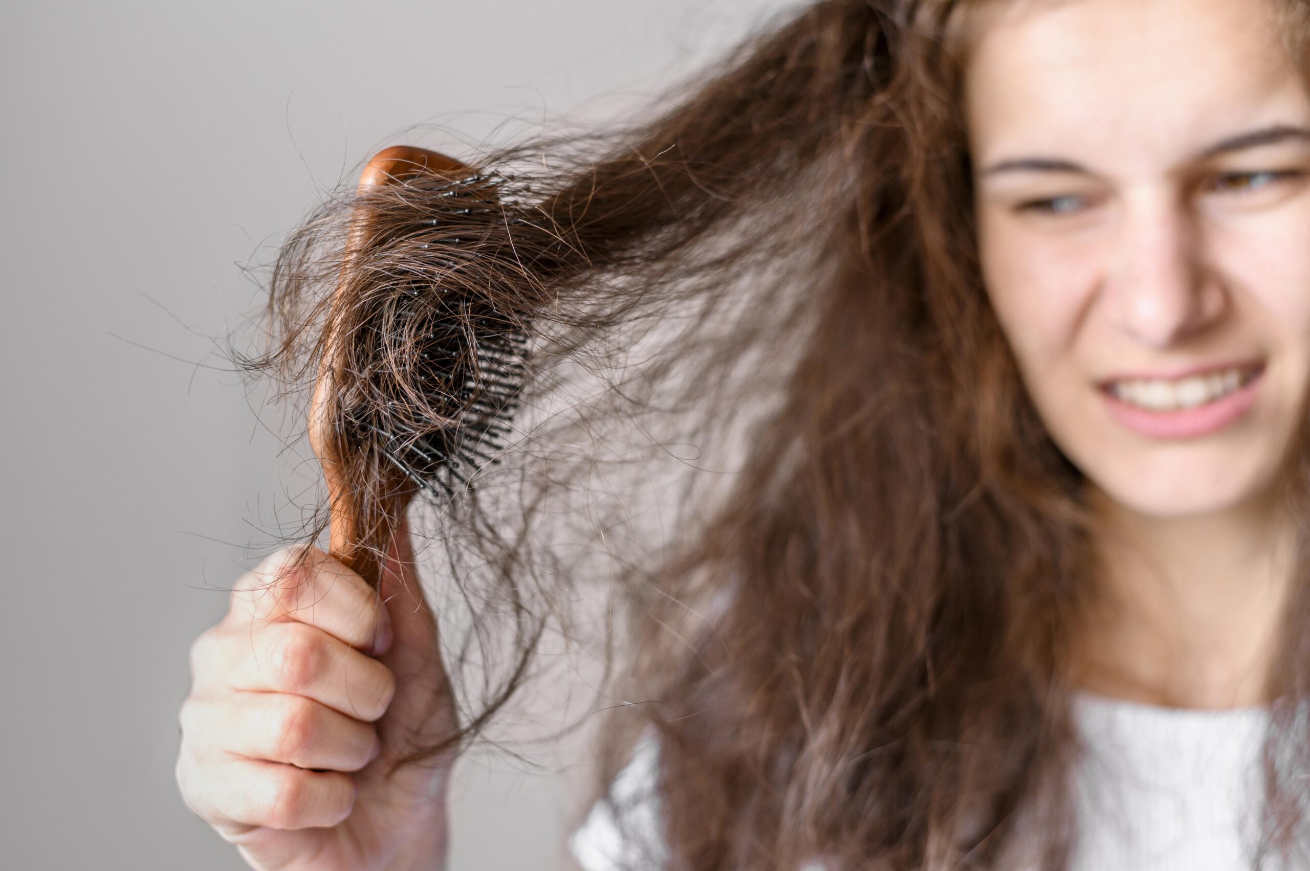 Woman Struggling Brush Hair